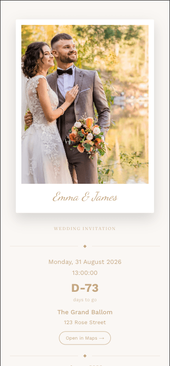 Vellio mobile invitation hero preview